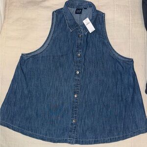 Brand New GAP Sleeveless Denim Trapeze Style Button Down Top